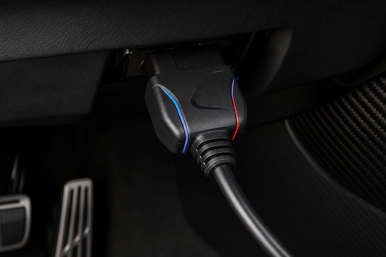 OBD diagnostic cable plugged into a BMW